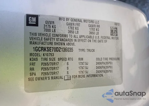 2013 Chevrolet Silverado Lt from USA, damaged, VIN 1GCRKSE70DZ136035